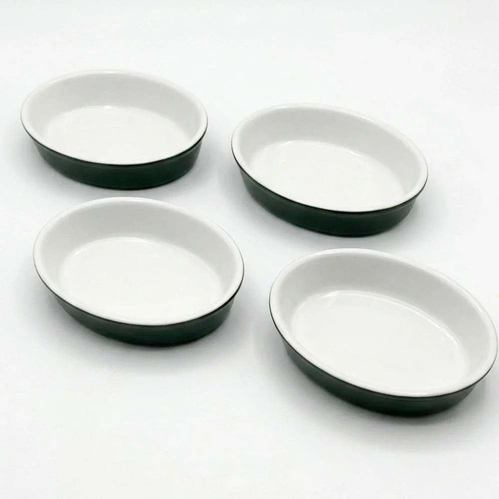 Vintage Hall China 571 1/2 Olive Green Oval Individual Bakers Casserole Set of 4
